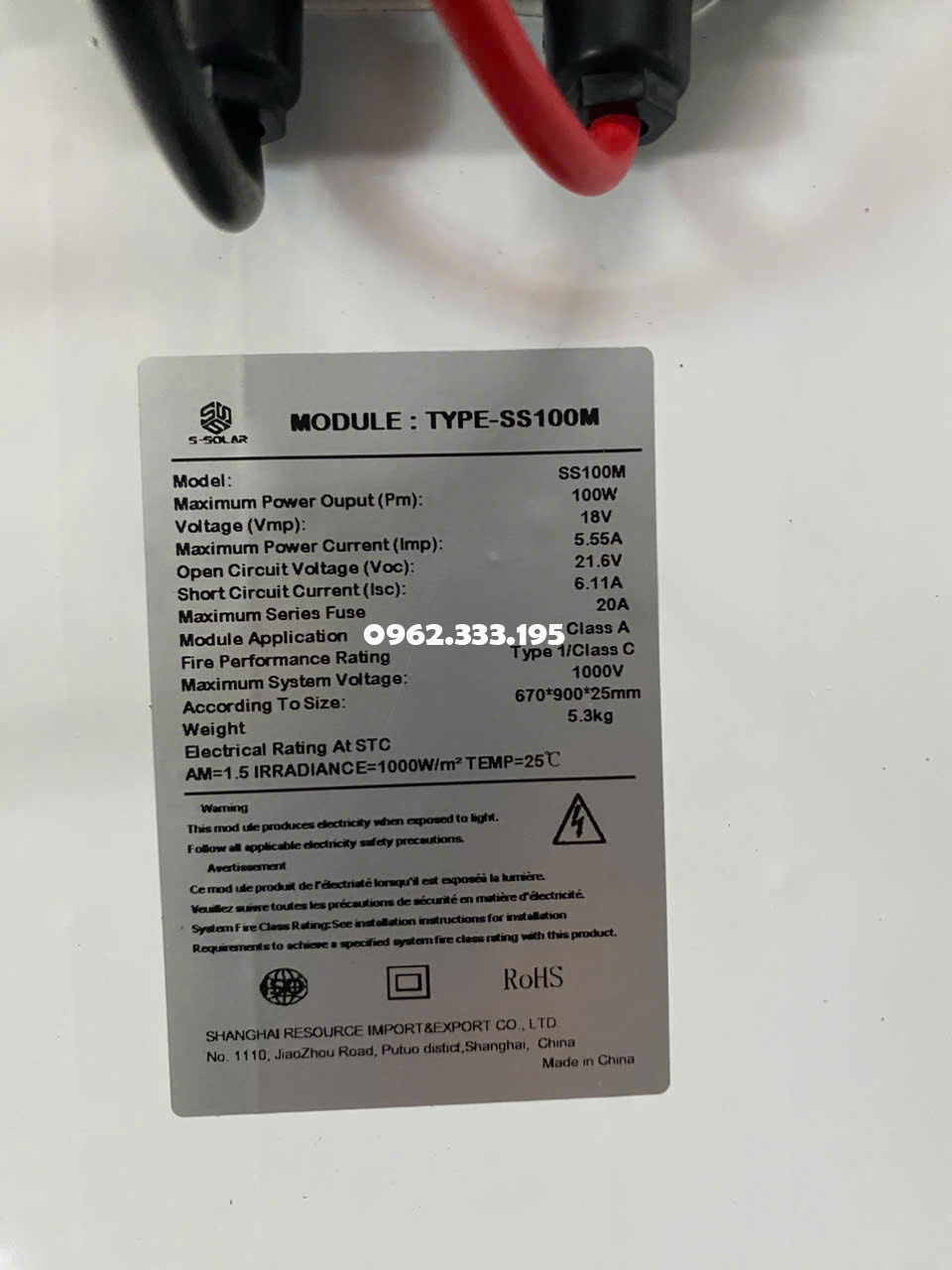 Tấm Pin năng lượng mặt trời 100W