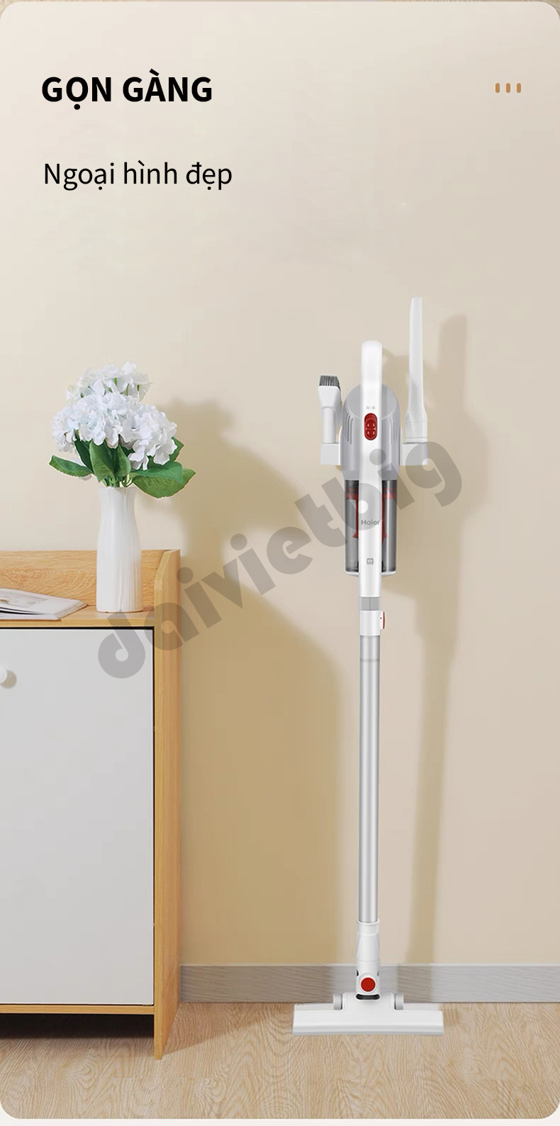 Máy hút bụi cầm tay Haier G16W, Hút bụi giường nệm,ô tô, lực hút 16.000Pa cao cấp