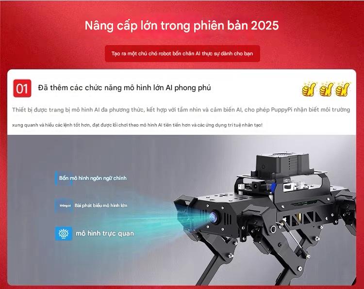 Chó Robot Huaner ROS Raspberry Pi Chó cơ khí bốn chân AI Vision Mô hình lớn Bionic Lập trình SLAM Lập bản đồ
