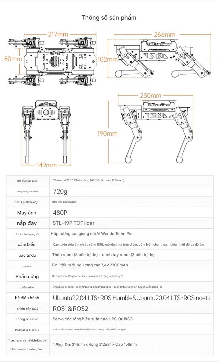Chó Robot Huaner ROS Raspberry Pi Chó cơ khí bốn chân AI Vision Mô hình lớn Bionic Lập trình SLAM Lập bản đồ