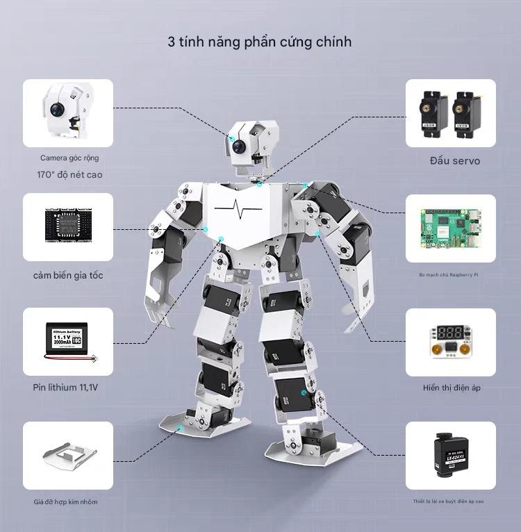Robot Hình Người TonyPi – Phiên Bản Mô Hình Lớn  Tích hợp Raspberry Pi – AI Tầm Nhìn – Lập Trình Python – Dáng Đi Hai Chân Bionic