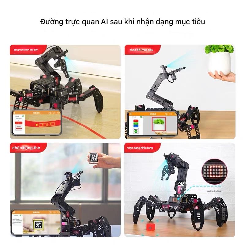 Robot Nhện Sinh Học Hexapod AI – SpiderPi Pro Nền tảng Raspberry Pi 5 • Tầm Nhìn Máy Tính • Lập Trình Python & ROS