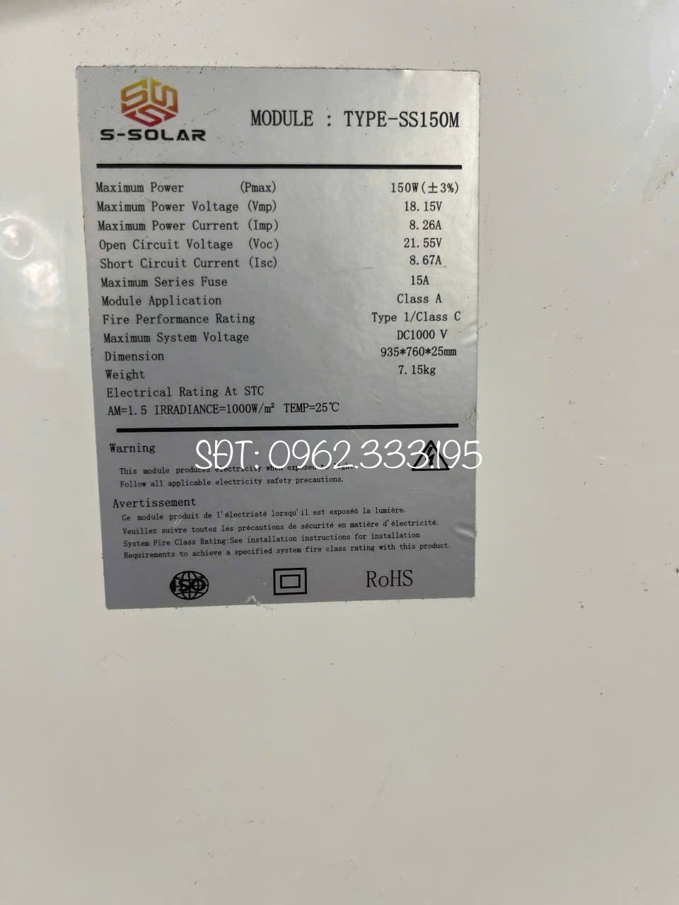 Tấm Pin năng lượng mặt trời 150W