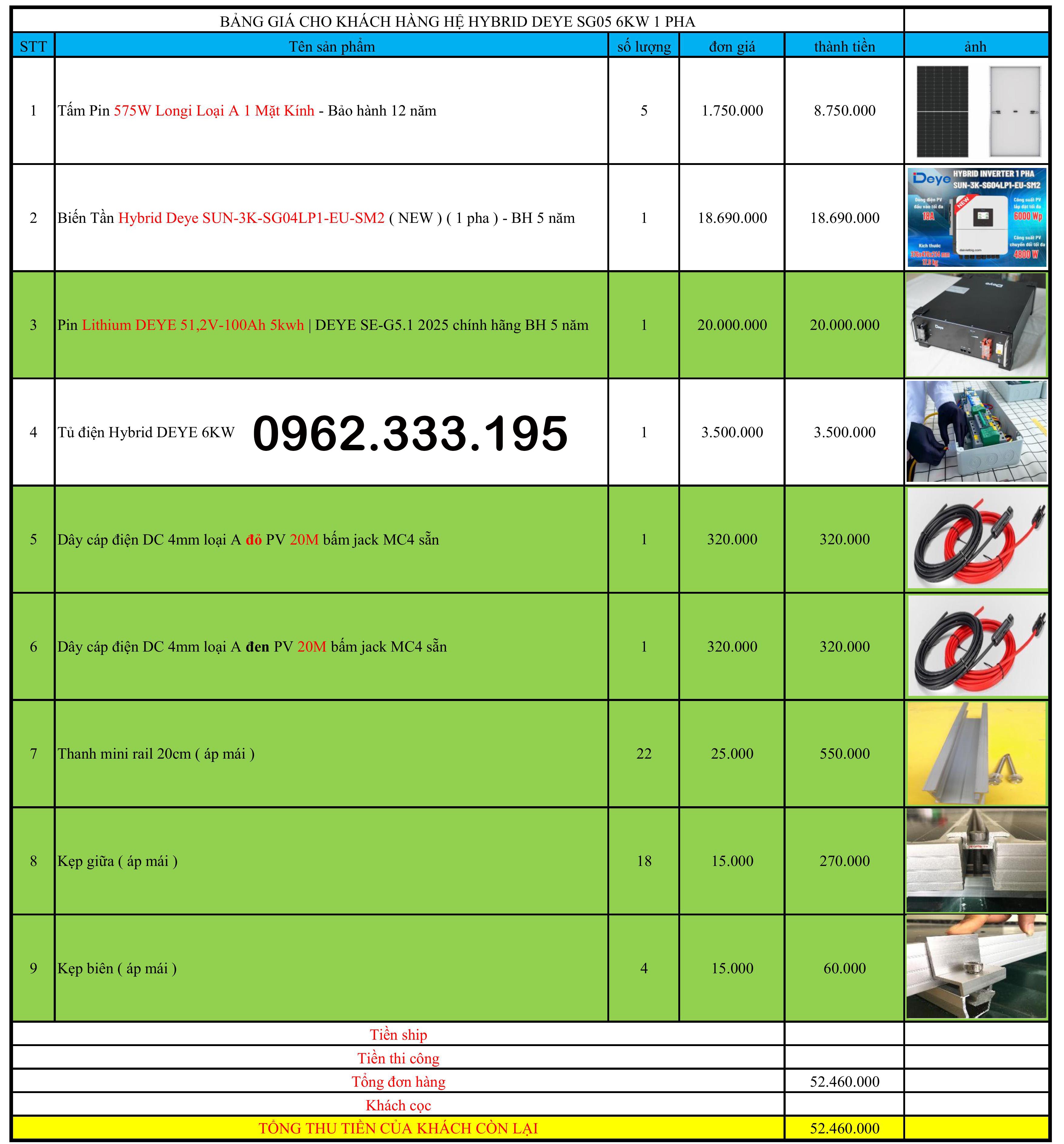 Báo giá NLMT hybrid 3kw 22.03.2025