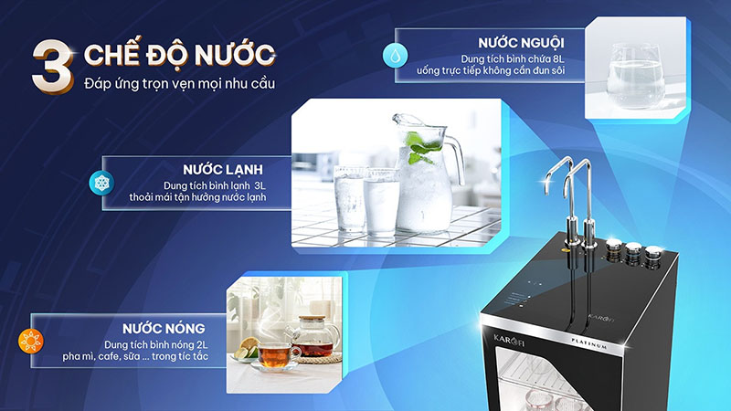 3 chế độ nước nóng lạnh nguội Karofi Platinum S66
