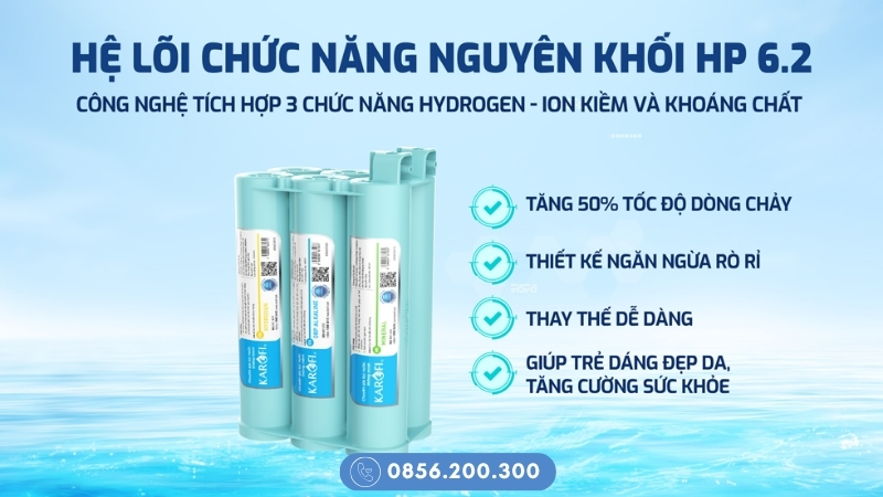 Hệ lõi chức năng HP 6.2 tạo nước hydrogen ion kiềm