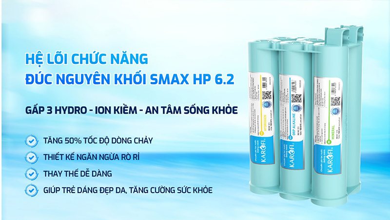 Cụm lõi Smax HP 6.2 bổ sung Hydrogen, ion kiềm và khoáng chất