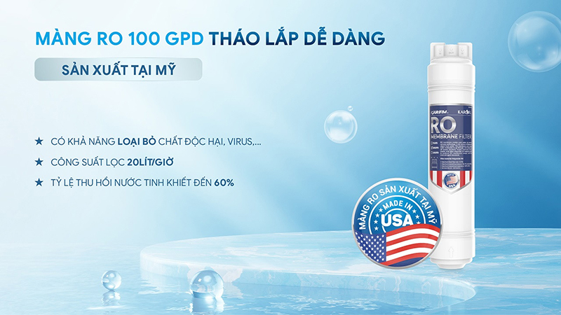 Màng RO 100GPD sản xuất tại Mỹ thay nhanh trên máy Karofi KAQ-U96 Pro