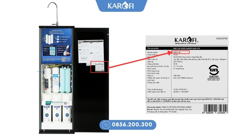 Tem sản phẩm máy lọc nước Karofi