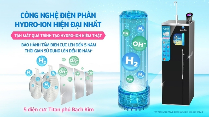Máy Lọc Nước Hydro-Ion Kiềm Karofi KAE-S68 Pro kết hợp công nghệ điện phân Alkaline Direk và Hydro-ion tiên tiến