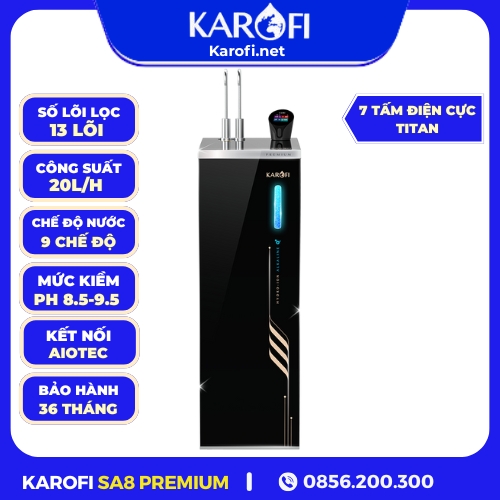 Máy Lọc Nước Nóng Lạnh Hydro-Ion Kiềm Karofi SA8 Premium