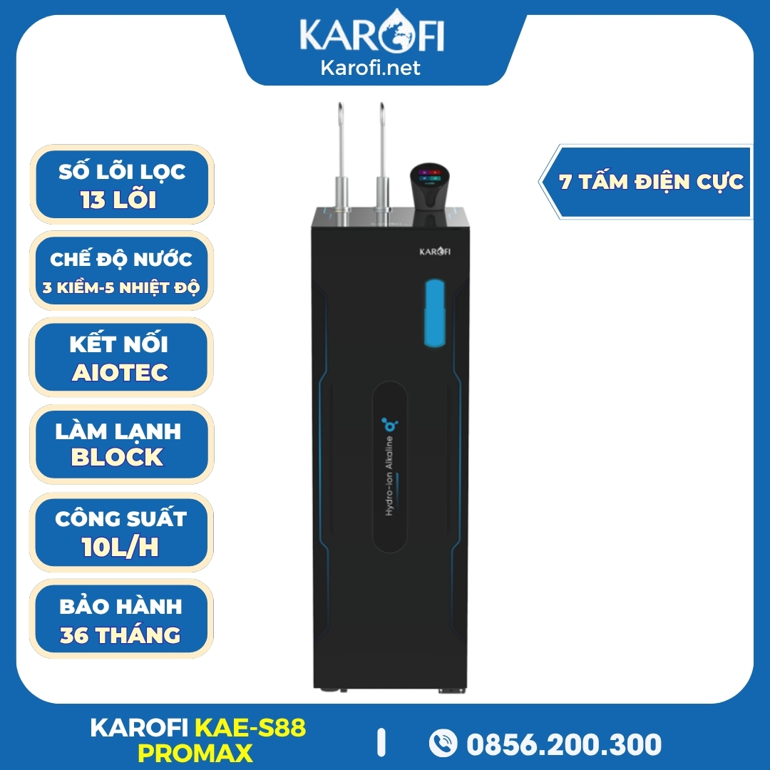 Máy Lọc Nước Nóng Lạnh Hydro-Ion Kiềm Karofi KAE-S88 Promax
