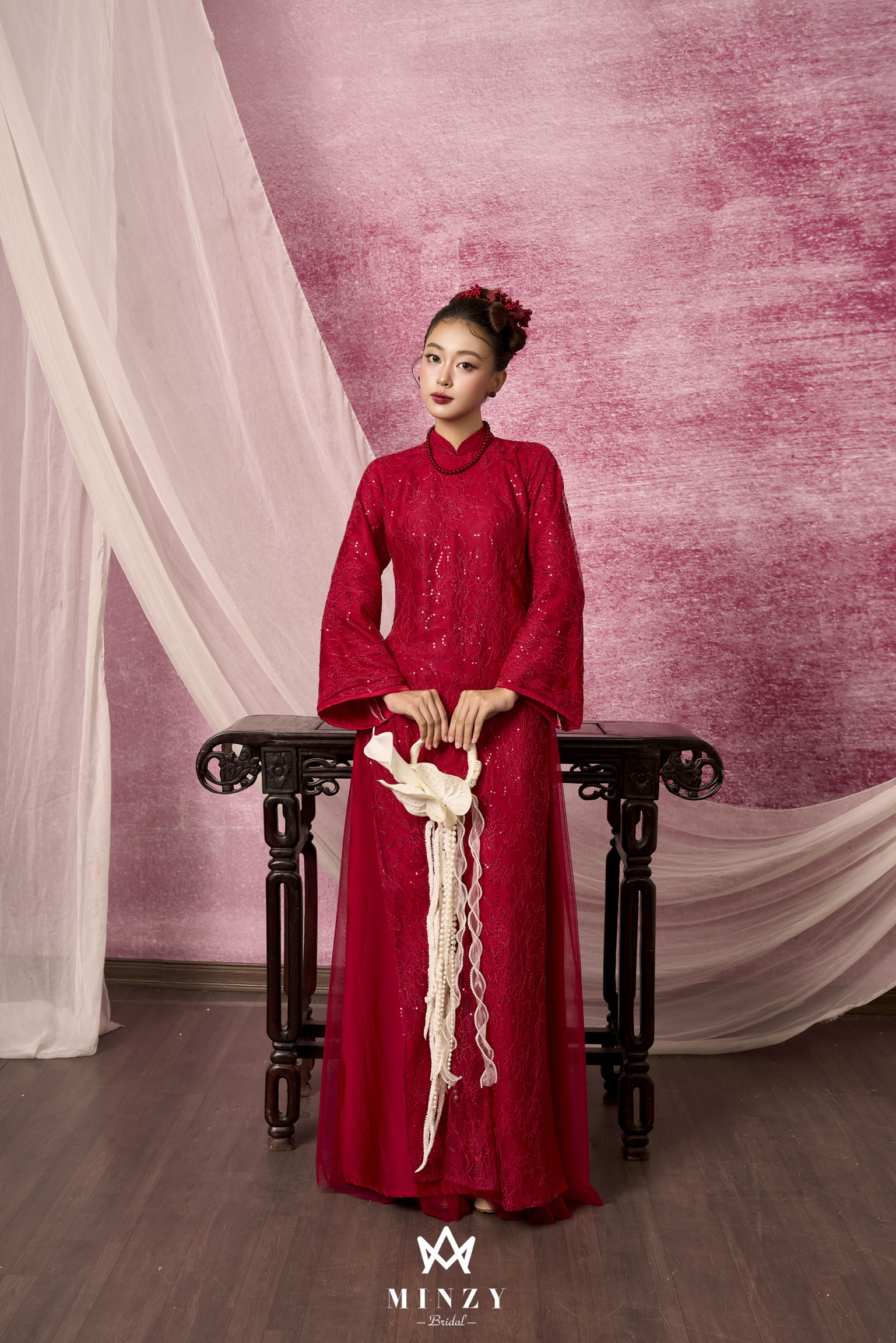 Áo dài cặp  đỏ 46