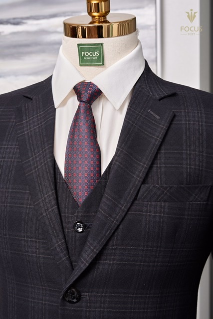 Vest kẻ ô đen tím 2 cúc