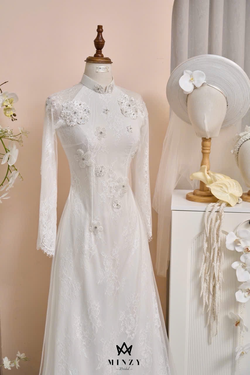 Áo dài cặp trắng ren 29