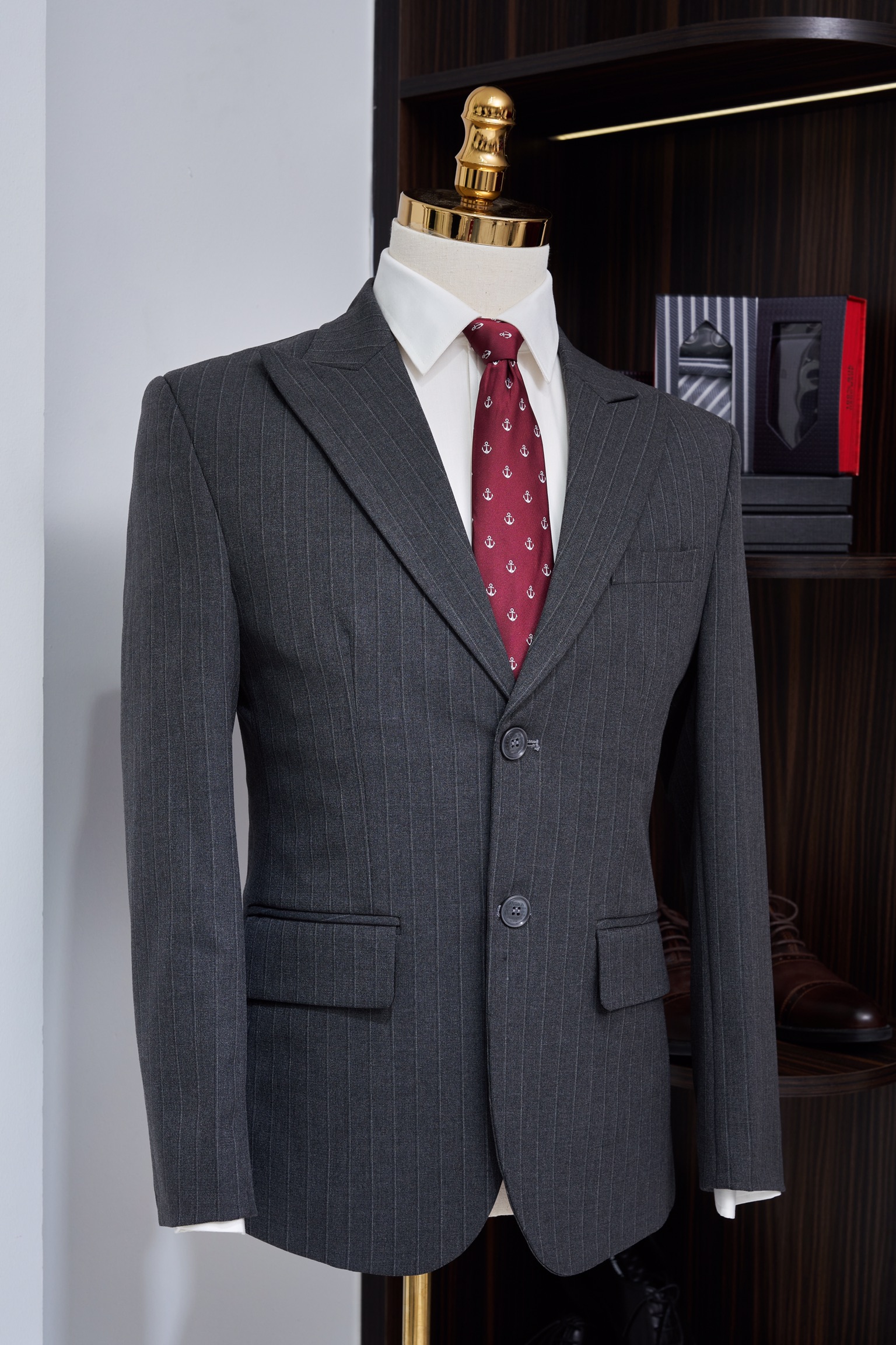 Vest xám kẻ 2 cúc