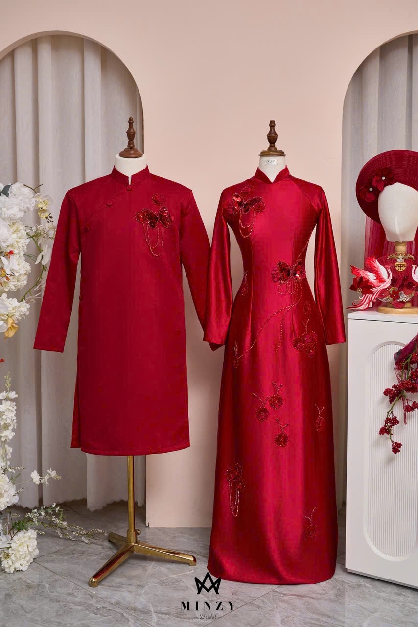 Áo dài cặp đỏ 38