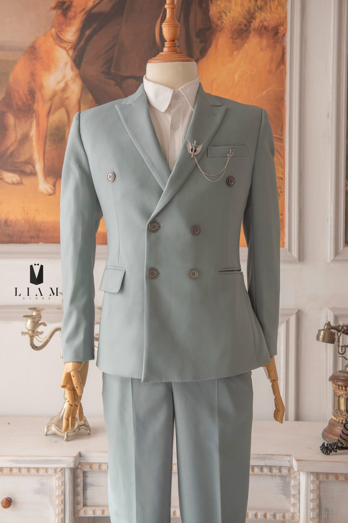 Áo vest Zara đệm vai xanh ngọc pastel - 113485666