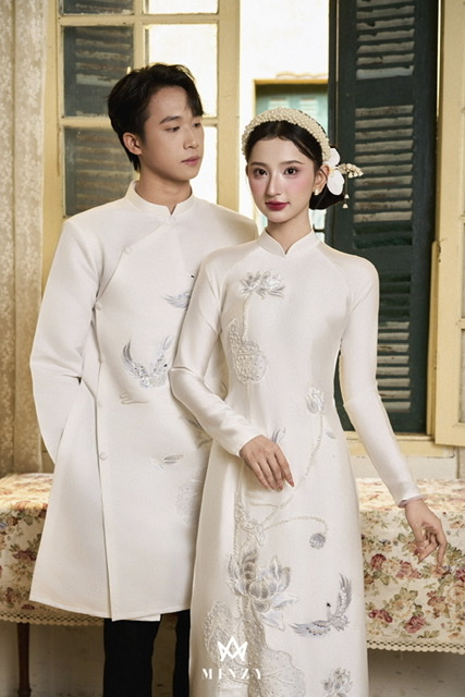 Áo dài cặp trắng 55
