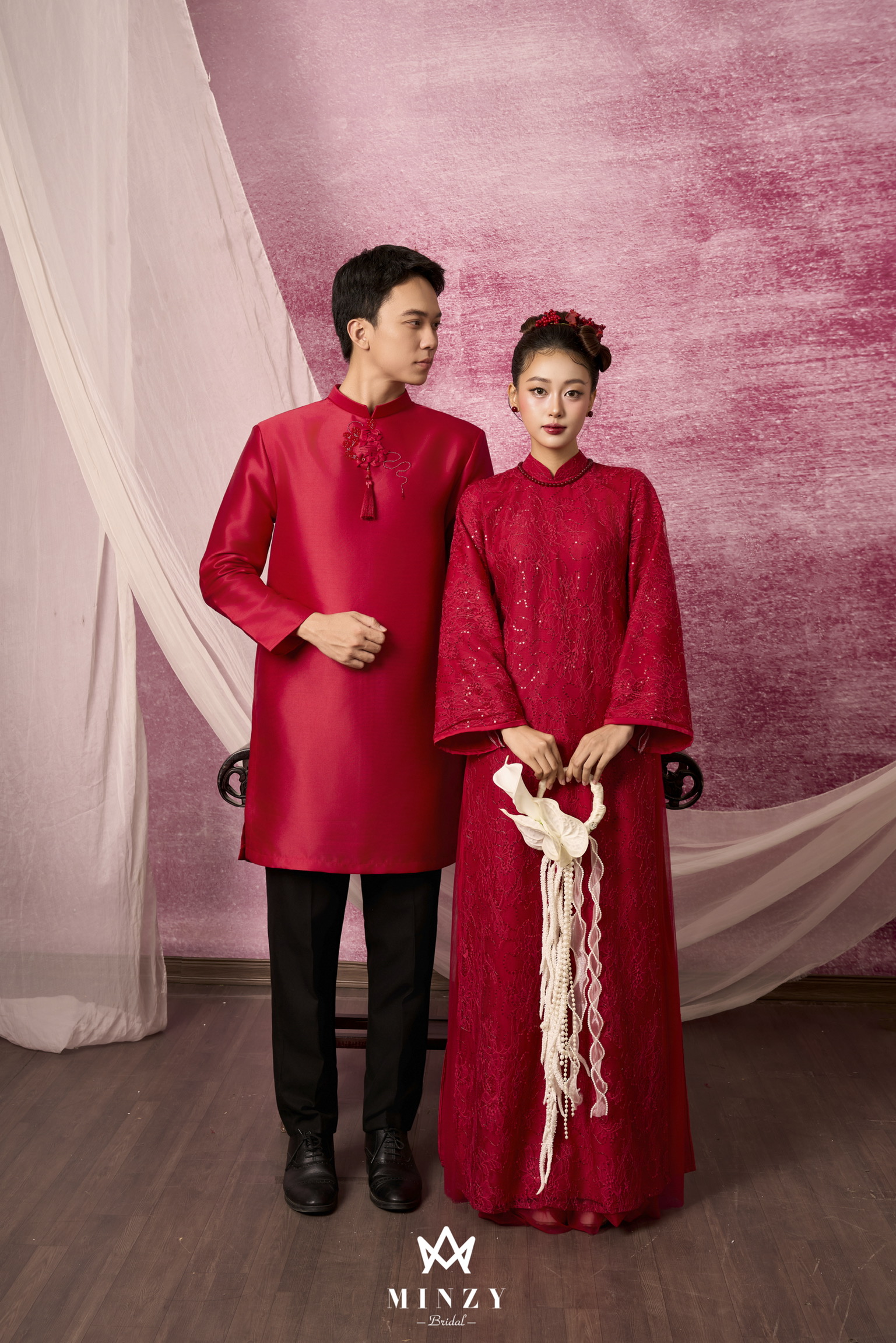 Áo dài cặp  đỏ 46