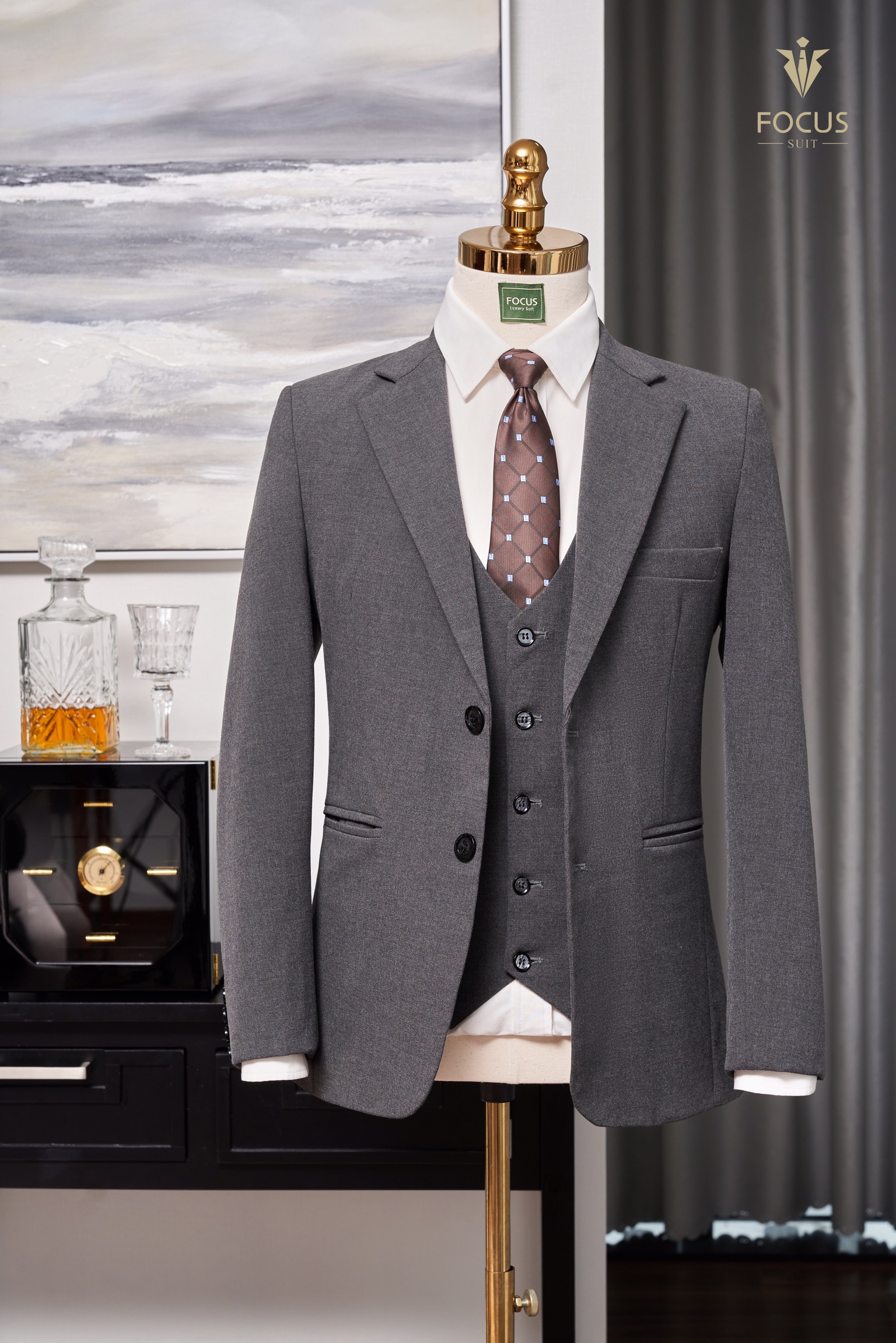 Vest xám lông chuột 2 cúc