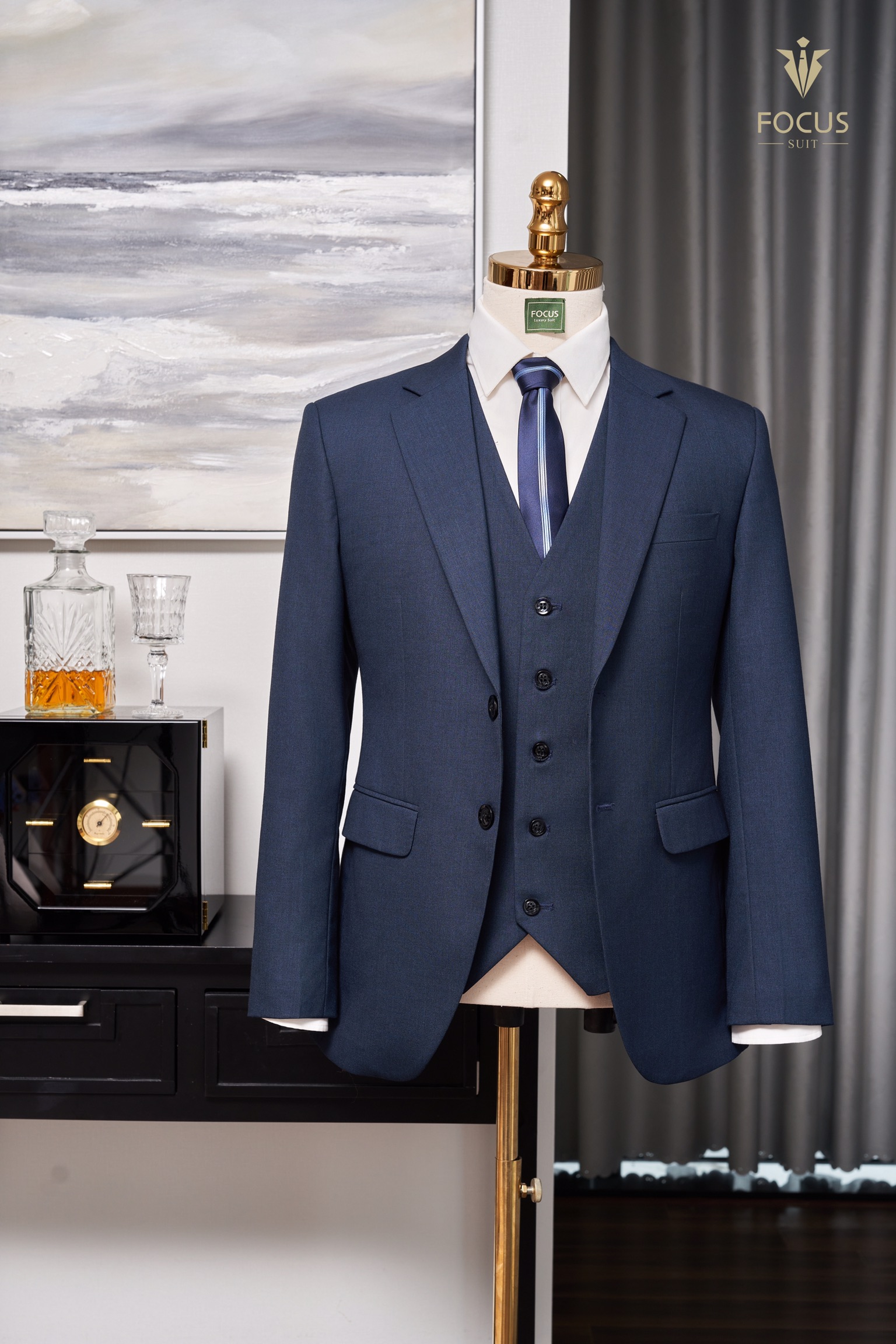 Vest xanh đột đột chỉ 2 cúc