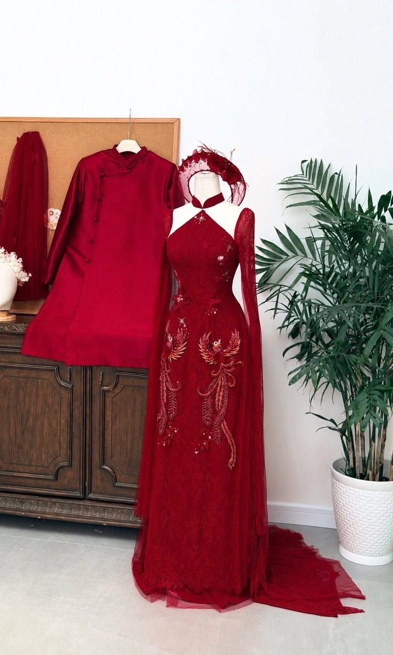 Áo dài cặp đỏ 81