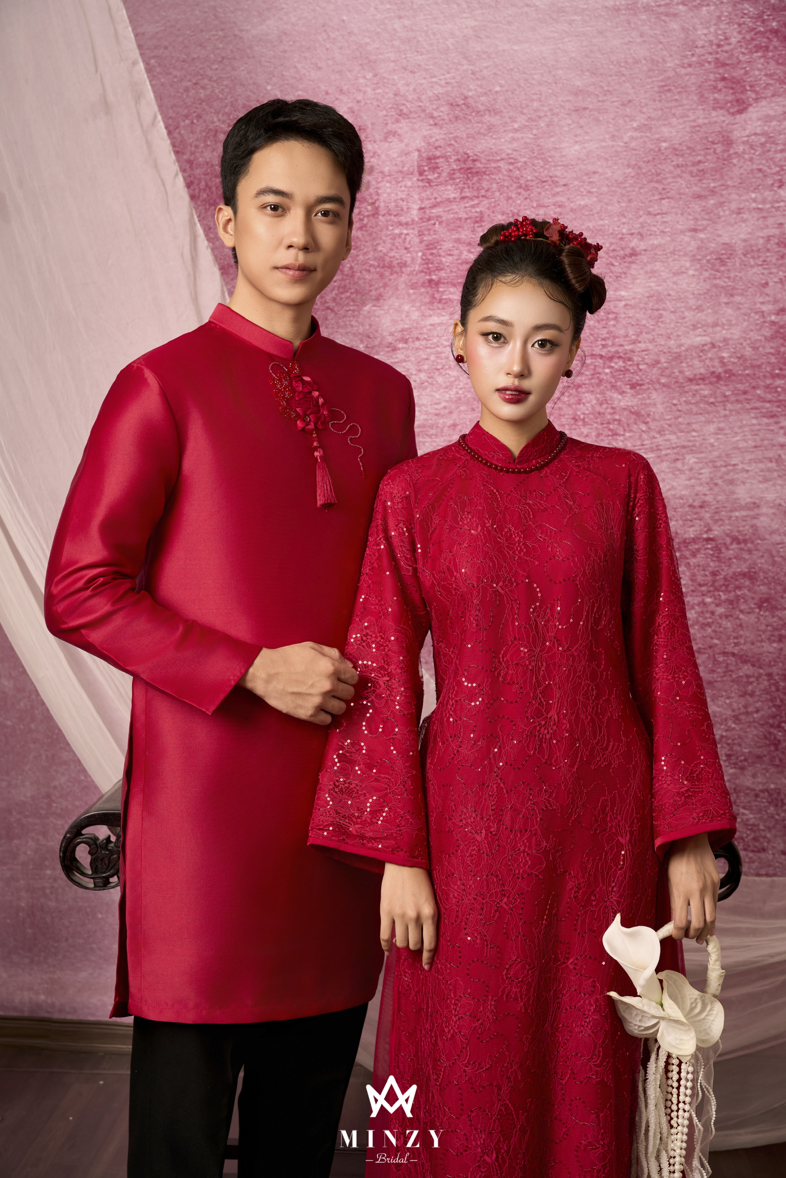 Áo dài cặp  đỏ 46