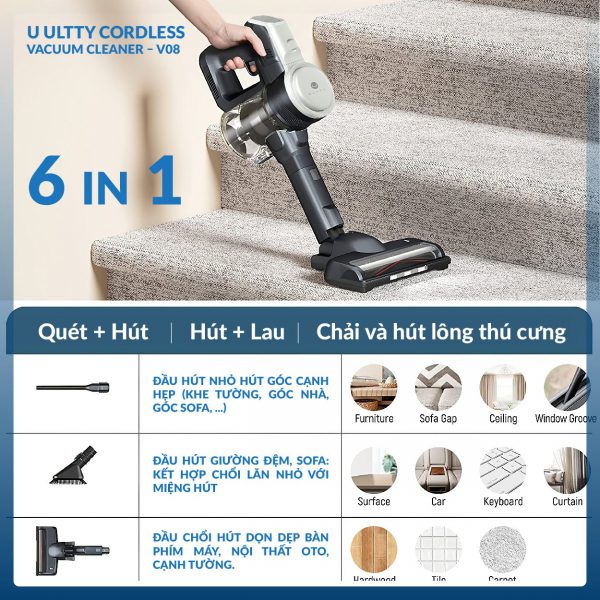 MÁY HÚT BỤI VÀ LAU NHÀ U-ULTTY V08 6IN1