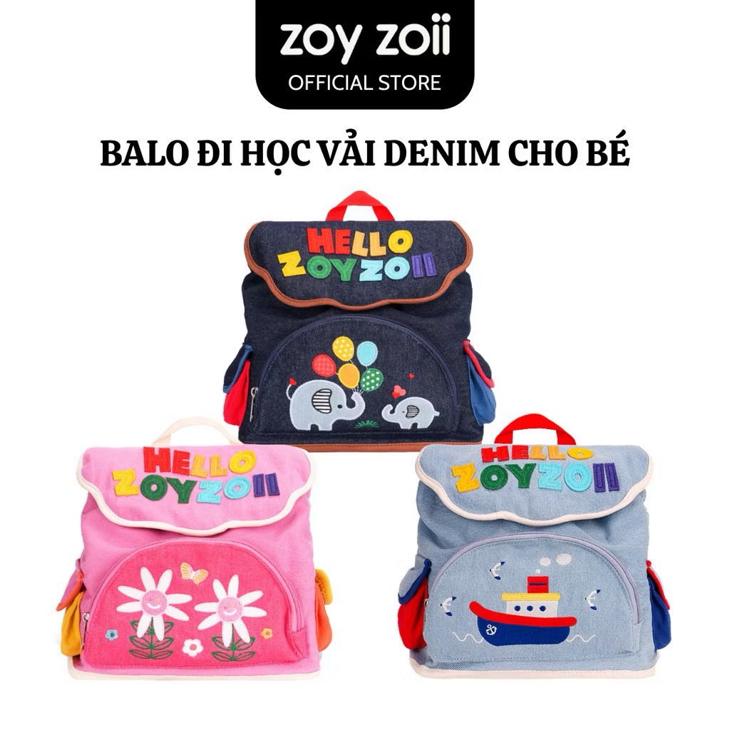 BALO MẦM NON ZOYZOII EXPLORE DENIM BAG, CẶP ĐI HỌC CHO BÉ 2,3,4,5 TUỔI B85