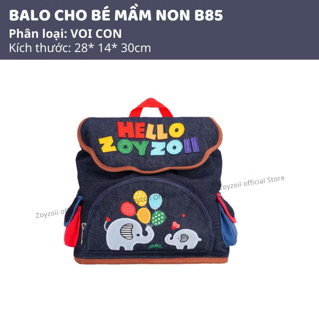 BALO MẦM NON ZOYZOII EXPLORE DENIM BAG, CẶP ĐI HỌC CHO BÉ 2,3,4,5 TUỔI B85