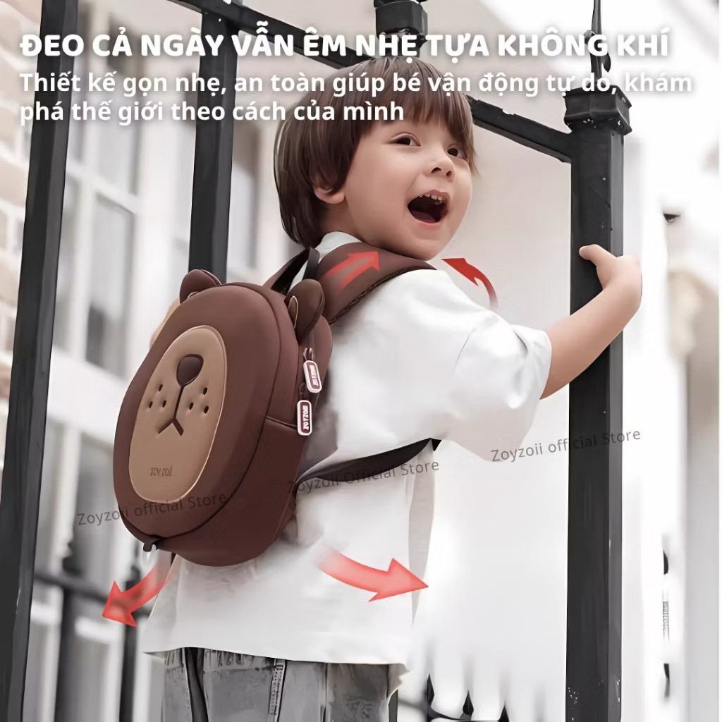 BALO CHO BÉ MẦM NON CHÍNH HÃNG CAO CẤP ZOYZOII ANIMAL SERIES SAFETY BACKPACK CHO BÉ ĐI HỌC KÈM DÂY ĐEO CHỐNG LẠC MÃ B32