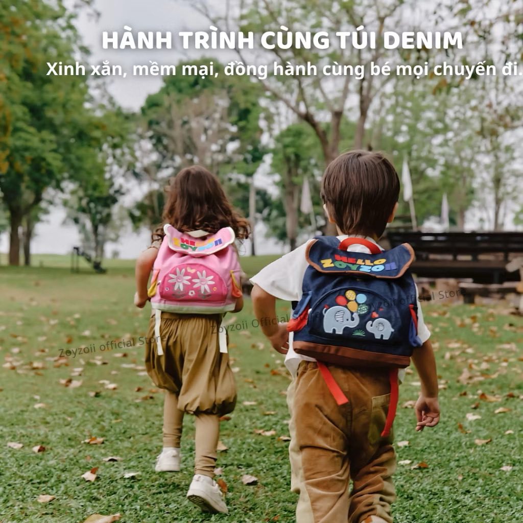 BALO MẦM NON ZOYZOII EXPLORE DENIM BAG, CẶP ĐI HỌC CHO BÉ 2,3,4,5 TUỔI B85