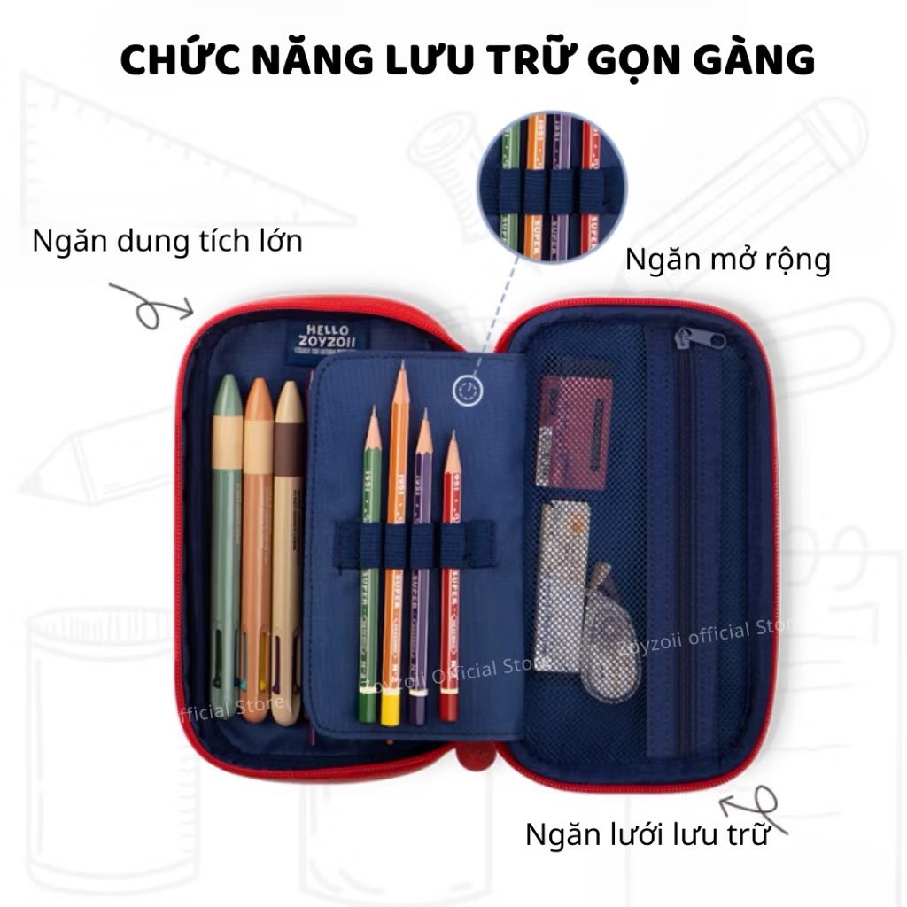 HỘP ĐỰNG BÚT CHO BÉ ZOYZOII CHÍNH HÃNG BẰNG VẢI NHIỀU NGĂN MÃ B20