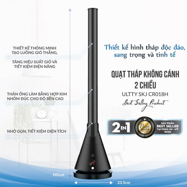 QUẠT THÁP SƯỞI KHÔNG CÁNH HAI CHIỀU U-ULTTY CR018H