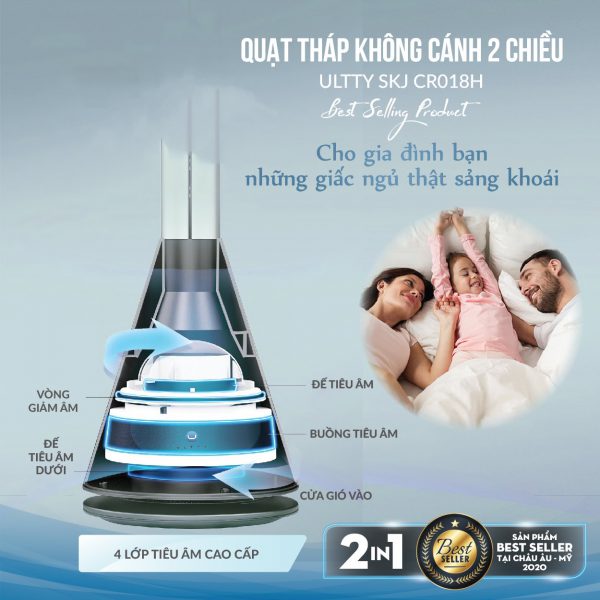 QUẠT THÁP SƯỞI KHÔNG CÁNH HAI CHIỀU U-ULTTY CR018H