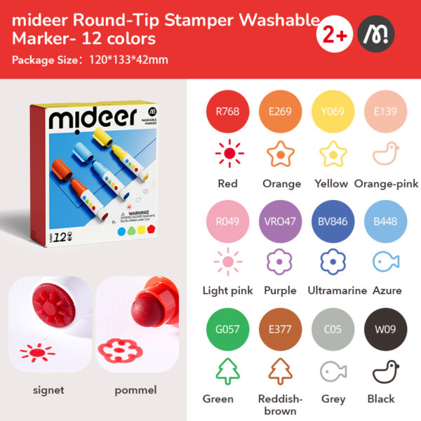 BÚT MÀU DẠ NƯỚC 2 ĐẦU ROUND-TIP STAMPER WASHABLE MARKERS - MIDEER