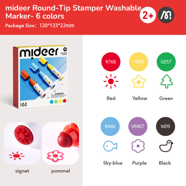 BÚT MÀU DẠ NƯỚC 2 ĐẦU ROUND-TIP STAMPER WASHABLE MARKERS - MIDEER