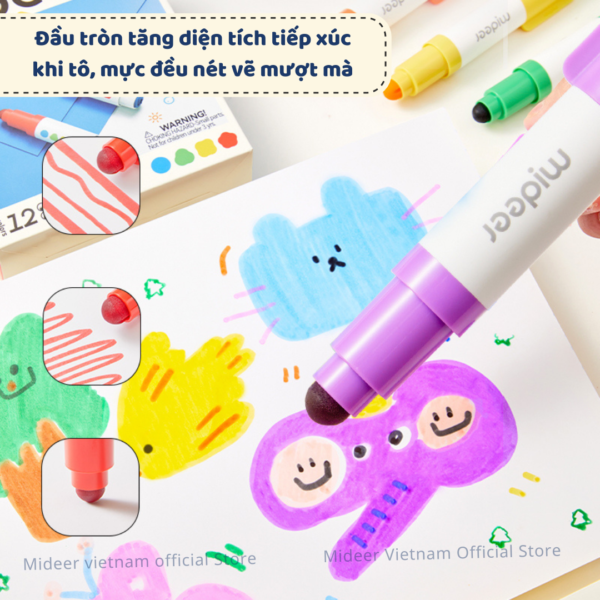 BÚT MÀU DẠ NƯỚC 2 ĐẦU ROUND-TIP STAMPER WASHABLE MARKERS - MIDEER