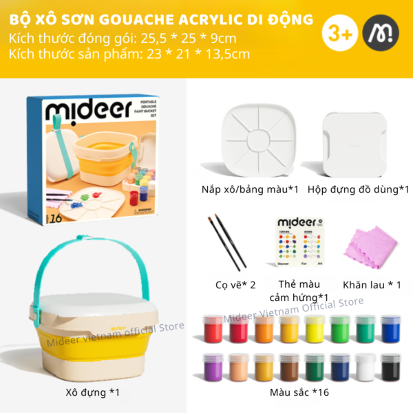 MÀU VẼ SƠN DẦU ACRYLIC PORTABLE GOUACHE PAINT BUCKET SET - MIDEER
