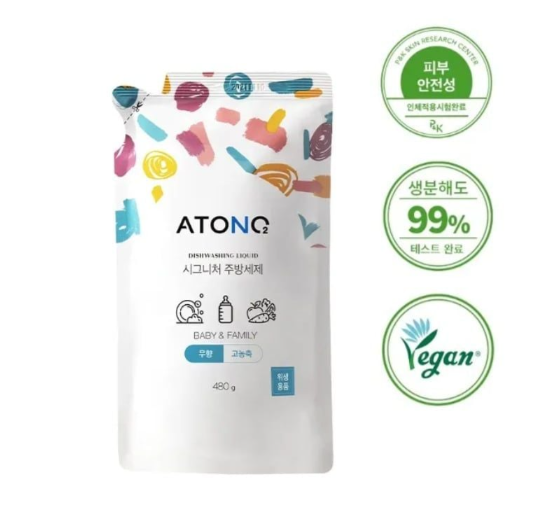 NƯỚC RỬA BÌNH, RAU CỦ QUẢ VÀ CHÉN BÁT THUẦN CHAY ĐẬM ĐẶC CHO BÉ TỪ 0M+ (DẠNG TÚI) 480G - ATONO2