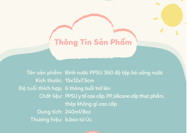 BÌNH NƯỚC PPSU 360 ĐỘ CÓ VAN CHỐNG SẶC VÀ TAY CẦM CHO BÉ TẬP UỐNG NƯỚC 240ML - B.BOX