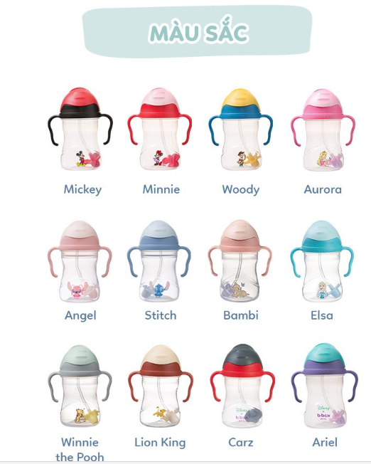 BÌNH NƯỚC 360 ĐỘ CÓ VAN CHỐNG SẶC VÀ TAY CẦM PHIÊN BẢN DISNEY CHO BÉ TẬP UỐNG NƯỚC 240ML - B.BOX