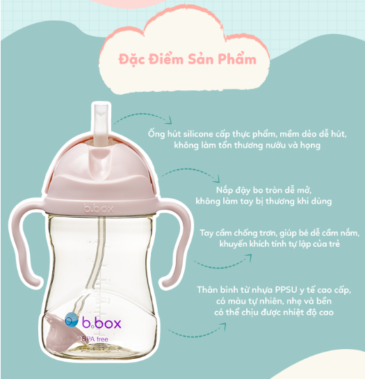 BÌNH NƯỚC PPSU 360 ĐỘ CÓ VAN CHỐNG SẶC VÀ TAY CẦM CHO BÉ TẬP UỐNG NƯỚC 240ML - B.BOX