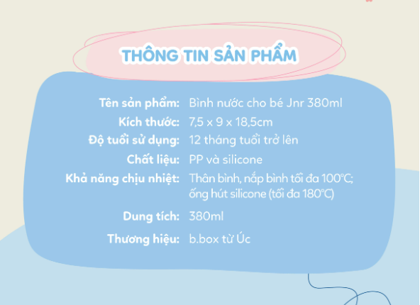 BÌNH NƯỚC JNR 380ML TÍCH HỢP TAY CẦM, ĐẦU HÚT SILICONE CHO BÉ - B.BOX