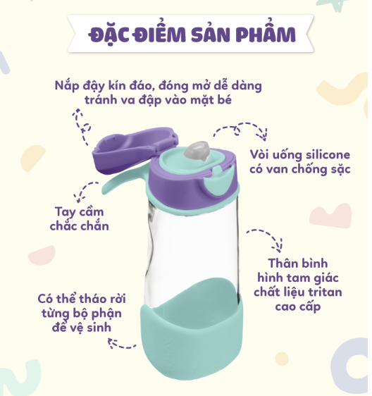 BÌNH NƯỚC VÒI SILICONE CHẤT LIỆU TRITAN CAO CẤP, CÓ VAN CHỐNG SẶC CHO BÉ - B.BOX