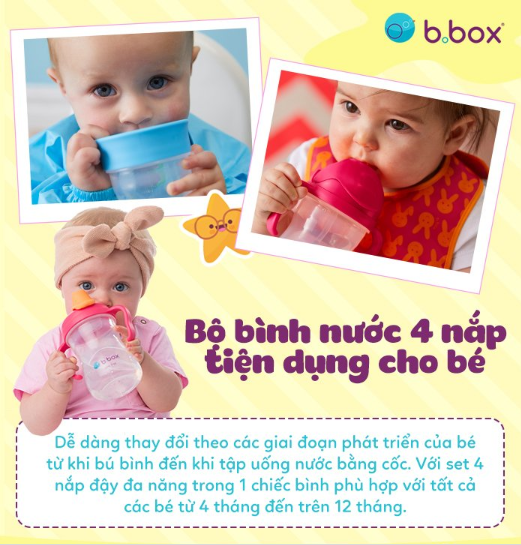 BỘ BÌNH NƯỚC 4 NẮP TIỆN DỤNG CHO BÉ - B.BOX