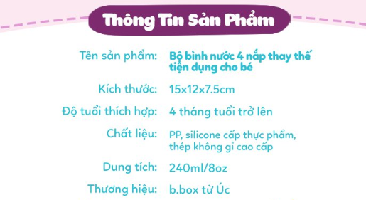 BỘ BÌNH NƯỚC 4 NẮP TIỆN DỤNG CHO BÉ - B.BOX