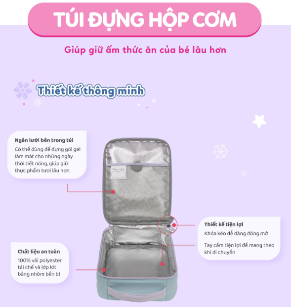 SET HỘP CƠM TRƯ/ĐỒ ĂN VẶT, TÚI ĐỰNG HỘP CƠM VÀ BÌNH NƯỚC PHIÊN BẢN FROZEN CHO BÉ - B.BOX