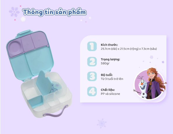 SET HỘP CƠM TRƯ/ĐỒ ĂN VẶT, TÚI ĐỰNG HỘP CƠM VÀ BÌNH NƯỚC PHIÊN BẢN FROZEN CHO BÉ - B.BOX